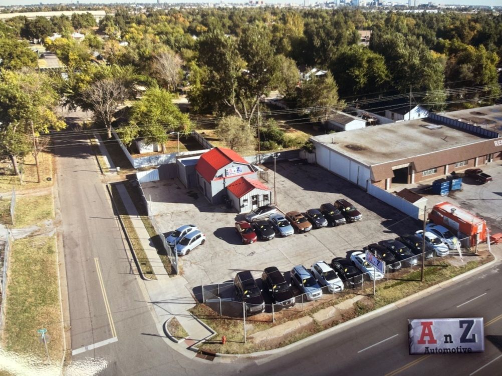 Aerial view of AnZ Automotive lot and building